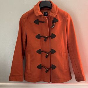 NWT Gap Womens Peacoat Wool fullzip Toggle button Duffle Coat Jacket orange XS